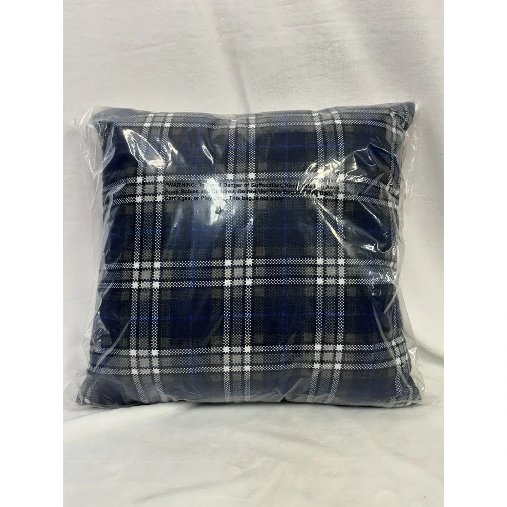 Blue/Gray Plaid Reversible Throw Pillow by Room Essentials 18x18 NEW!